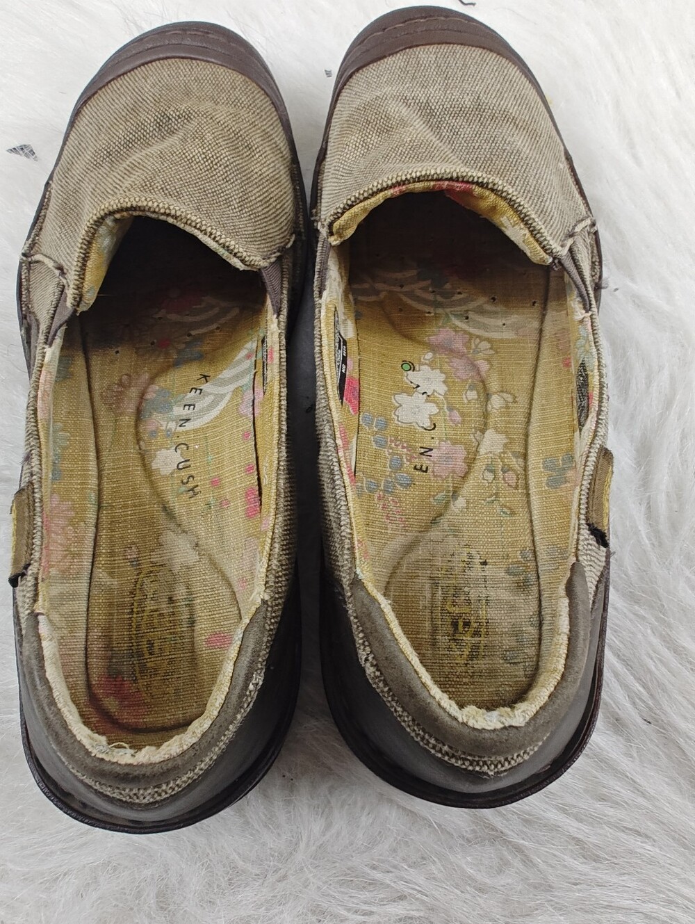 KEEN Cush Slip On Shoes Women's Size 8.5 Brown Yellow Leather Fabric Comfort - Picture 11 of 15